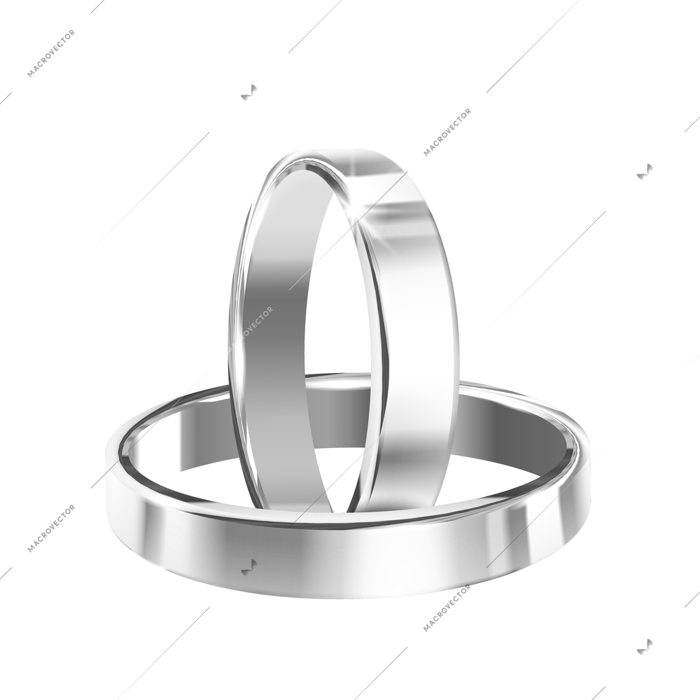 Two realistic shiny silver wedding rings on blank background vector illustration