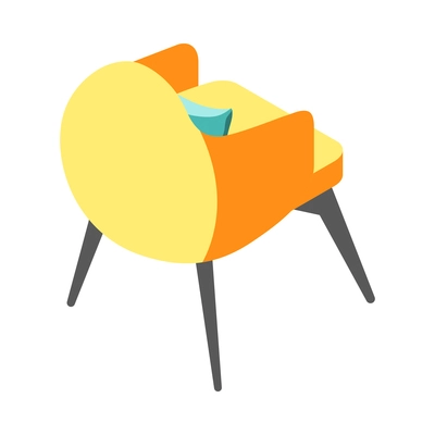 Back view of modern yellow armchair with cushion isometric icon 3d vector illustration