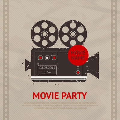 Retro movie cinema production poster with vintage camera device vector illustration