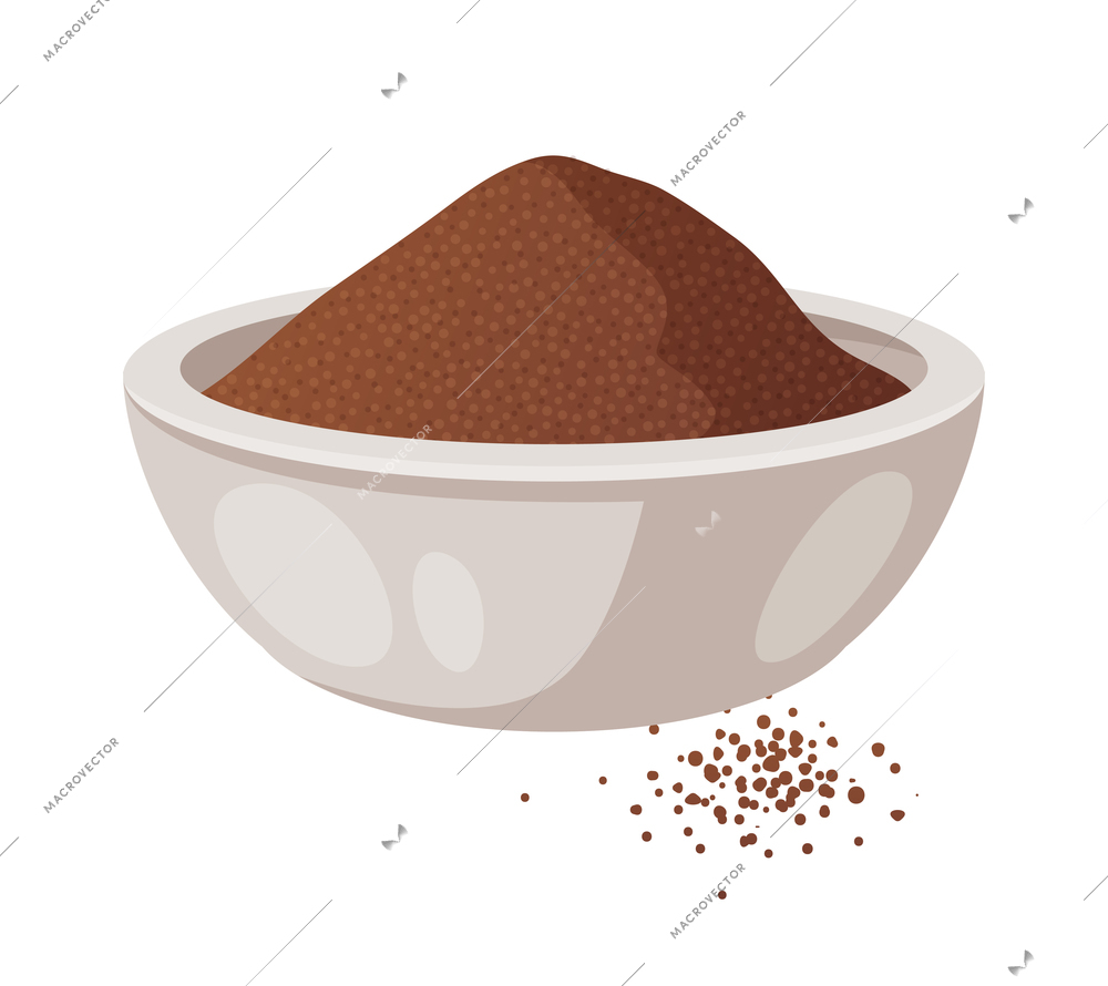 Ground coffee in white bowl cartoon vector illustration