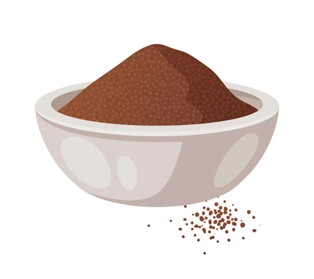 Ground coffee in white bowl cartoon vector illustration