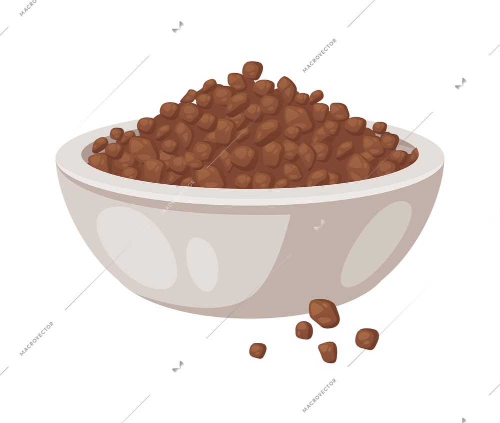 Bowl of granular instant coffee on white background cartoon vector illustration