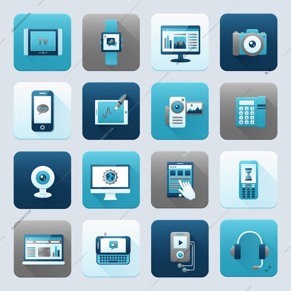 Internet and mobile devices modern technology electronics equipment icons set isolated vector illustration