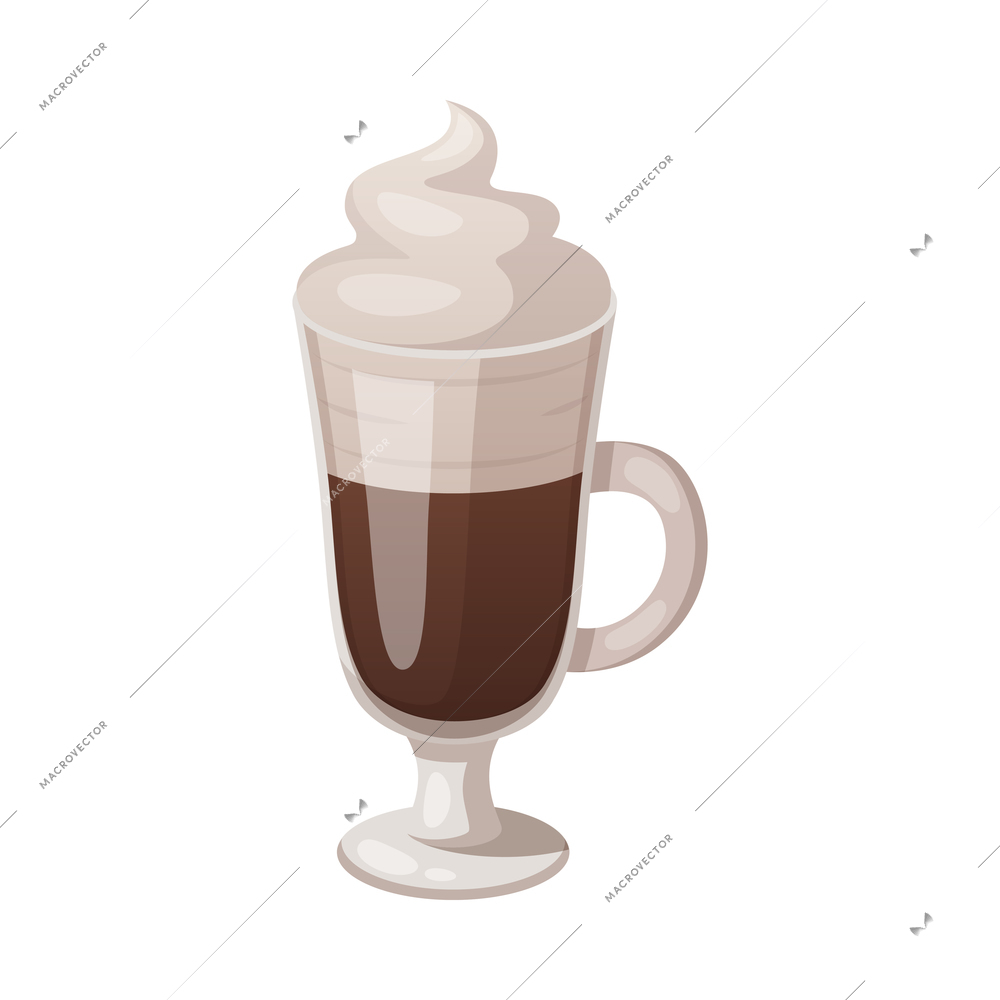 Cup of latte with foam in glass cup cartoon vector illustration