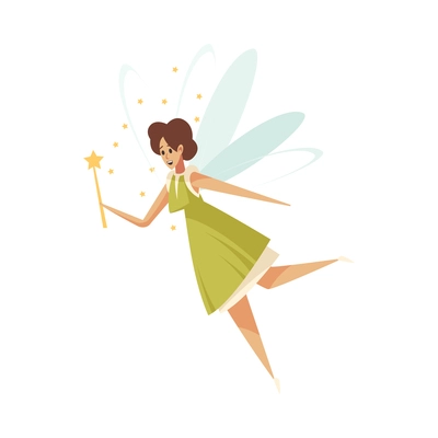 Flat character of cute fairy flying with magic wand vector illustration