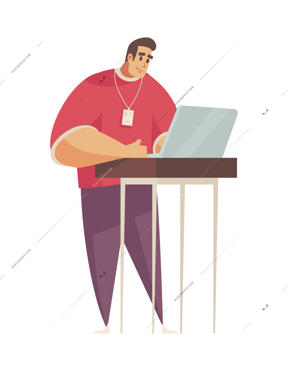 Programmer working on laptop flat male character vector illustration