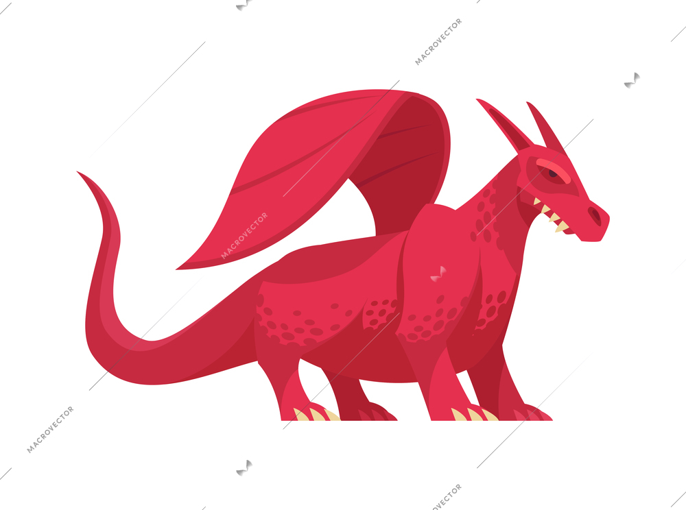 Angry magical red dragon on white background flat vector illustration