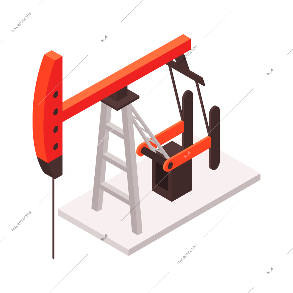 Oil derrick pump isometric 3d icon on white background vector illustration