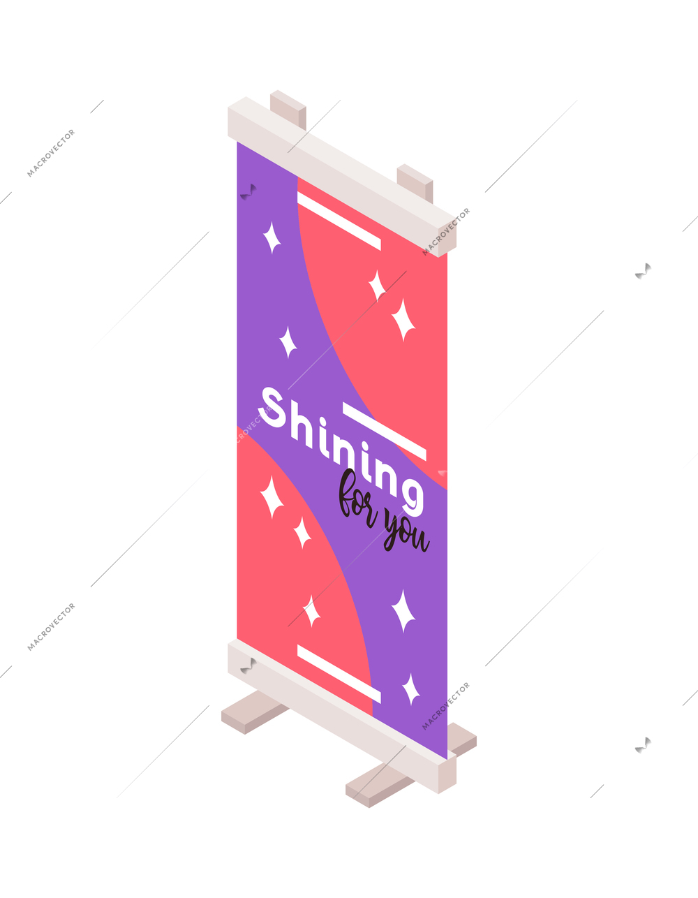 Isometric icon with colored banner stand for exhibition presentation trade show 3d vector illustration