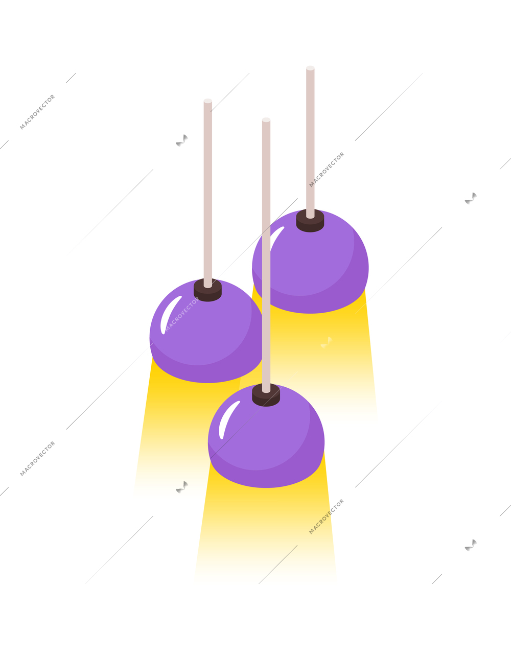 Isometric colored chandelier with three lamps icon 3d vector illustration