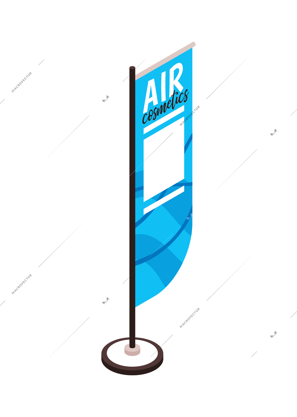 Blue advertising banner flag for trade show exhibition interior isometric icon vector illustration
