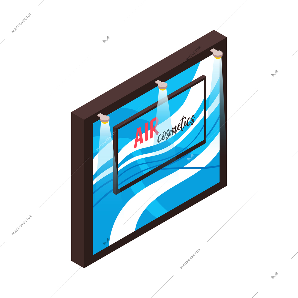 Isometric expo stand banner screen for promotional exhibition 3d icon vector illustration