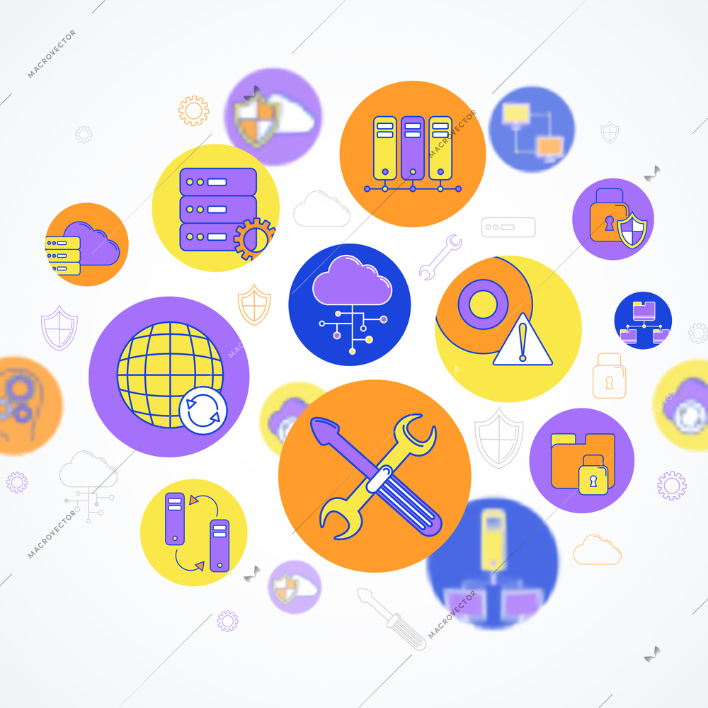 Network and server concept with data storage decorative icons set vector illustration