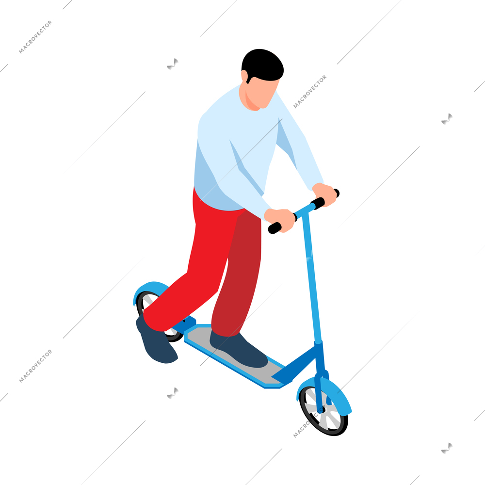 Eco transport isometric icon with man on scooter 3d vector illustration