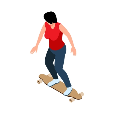 Eco transport isometric icon with skateboarding female character vector illustration