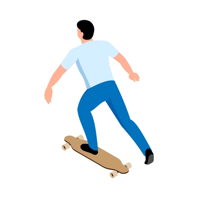 Eco transport isometric icon with man riding skateboard 3d vector illustration