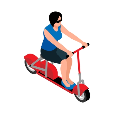Eco transport isometric icon with woman riding electric scooter 3d vector illustration