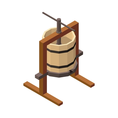 Wine production equipment isometric icon with press for crushing grapes 3d vector illustration