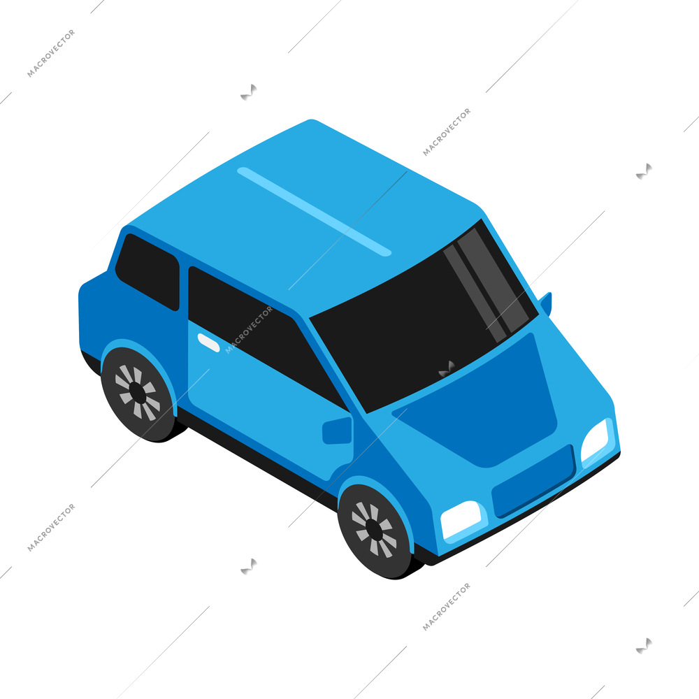 Icon with blue passenger car in isometric style on white background 3d vector illustration