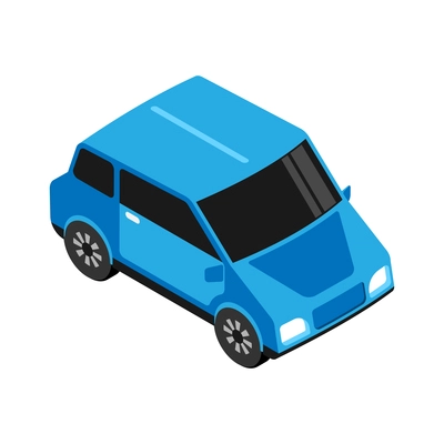 Icon with blue passenger car in isometric style on white background 3d vector illustration