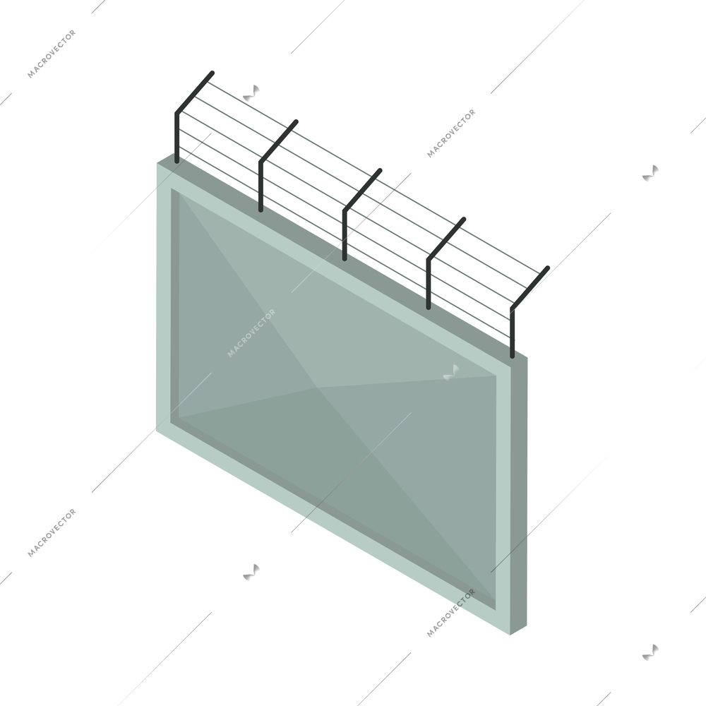 Jail fence with barbed wire isometric icon on white background vector illustration