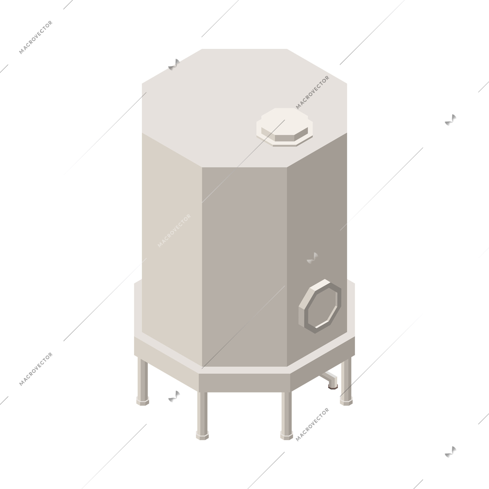 Wine production equipment isometric icon with metal tank on white background vector illustration