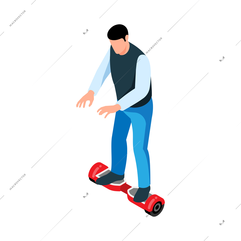 Eco transport isometric icon with man riding red gyroscooter 3d vector illustration