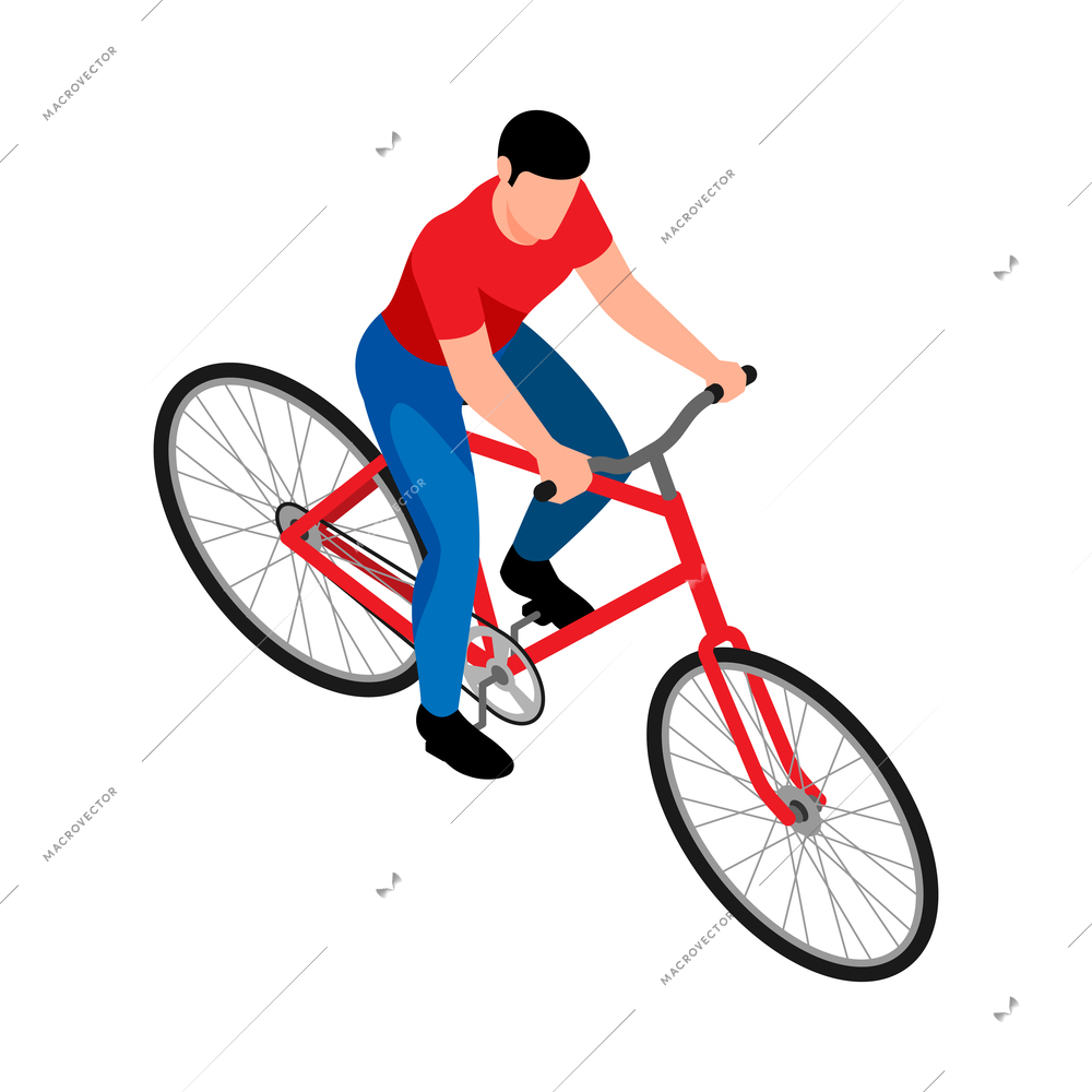 Eco transport isometric icon with man riding bicycle 3d vector illustration