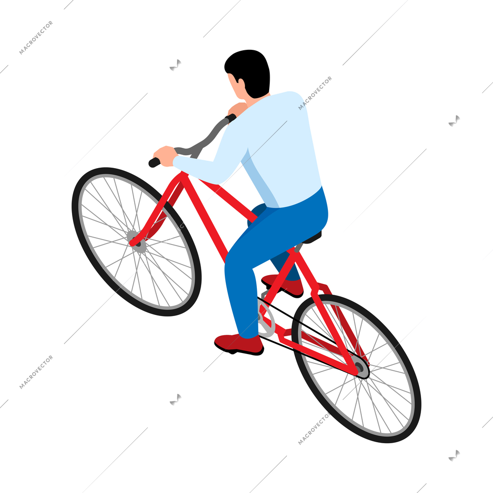 Eco transport icon with male character riding bike isometric vector illustration