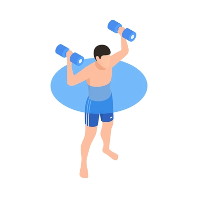 Water aerobics isometric icon with man exercising with ball in swimming pool vector illustration