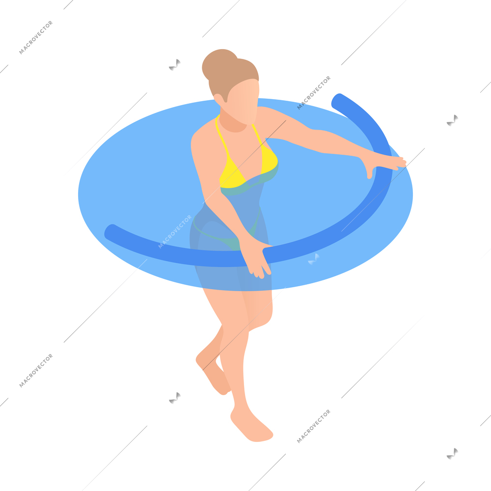 Isometric icon with woman doing aerobics with sport equipment in swimming pool 3d vector illustration