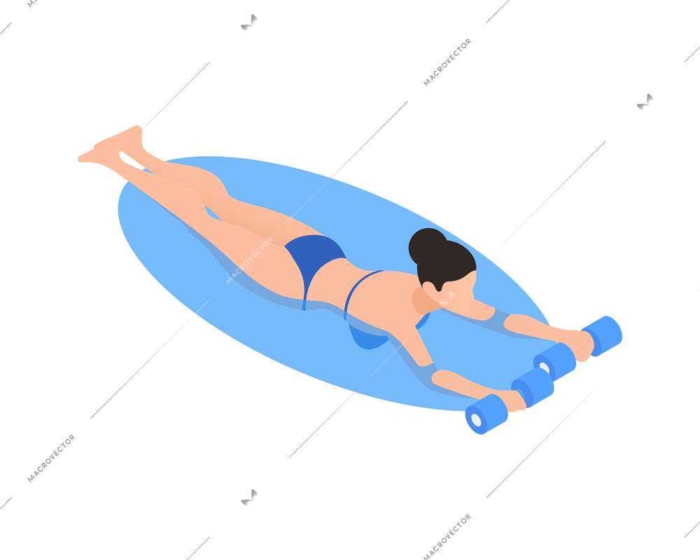 Woman doing water aerobics with dumbbells in swimming pool isometric icon 3d vector illustration