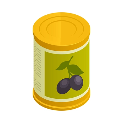 Tin of black olives 3d isometric icon on white background vector illustration