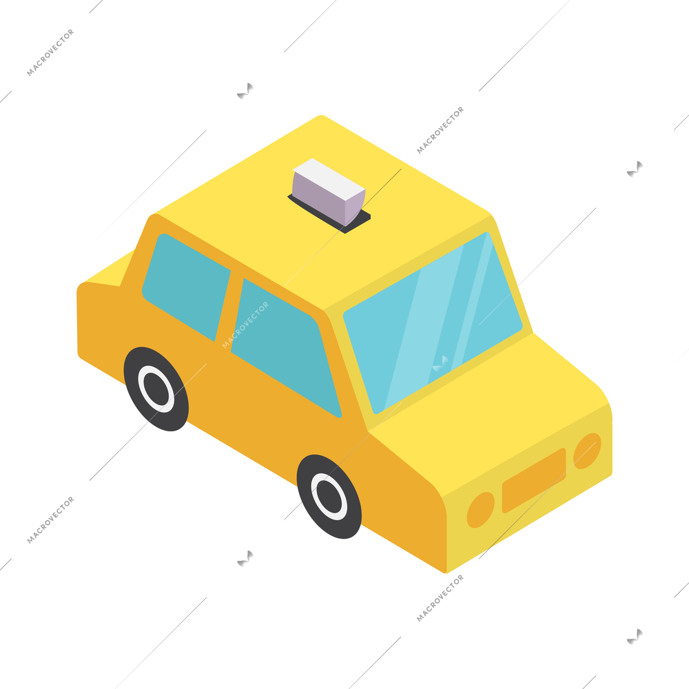 Isometric yellow taxi car icon on blank background 3d vector illustration