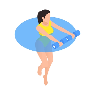 Woman doing water fintess with dumbbells in swimming pool isometric 3d icon vector illustration