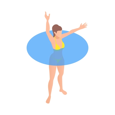 Woman in yellow swimsuit doing water aerobics in pool isometric icon vector illustration