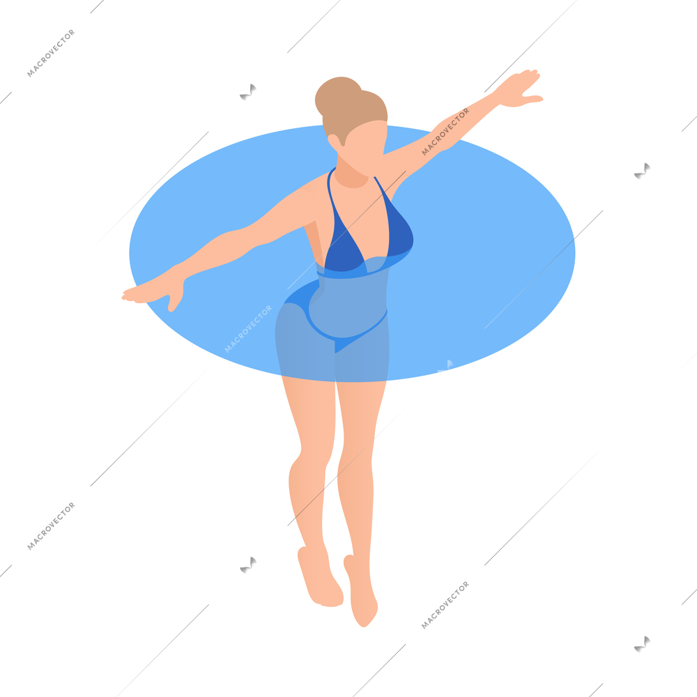 Female character doing water aerobics in swimming pool isometric 3d vector illustration