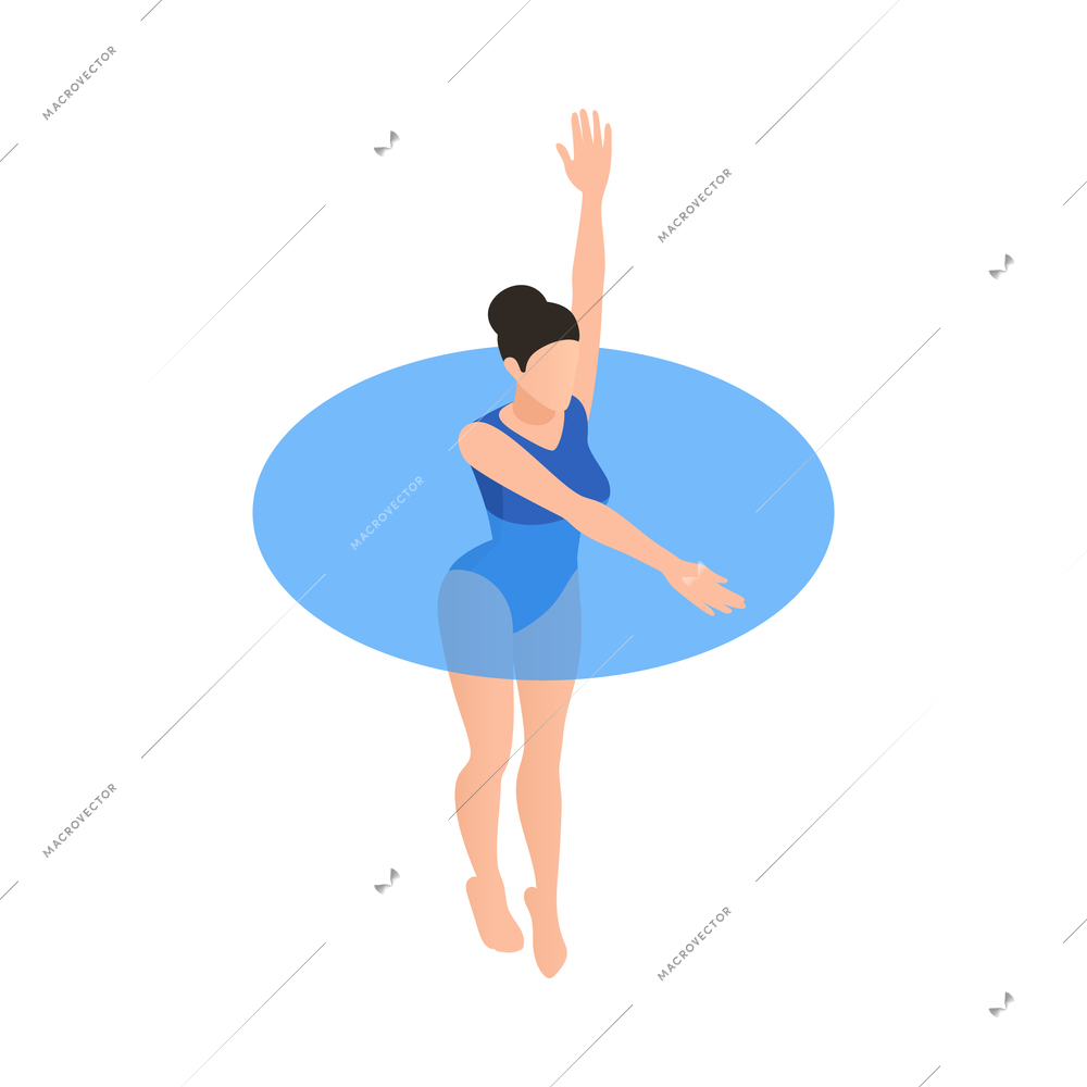 Water aerobics isometric 3d icon with water in blue swimsuit doing workout in swimming pool vector illustration