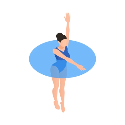 Water aerobics isometric 3d icon with water in blue swimsuit doing workout in swimming pool vector illustration