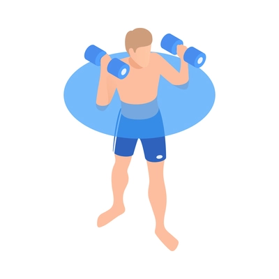 Man doing water fitness with dumbbells in swimming pool isometric icon 3d vector illustration