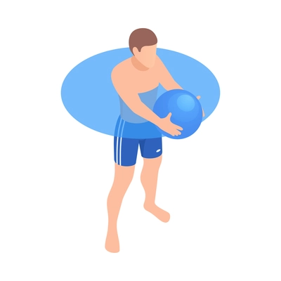 Isometric icon with man doing water aerobics workout with ball in swimming pool vector illustration