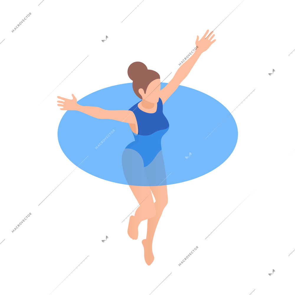 Isometric woman doing water fitness in swimming pool 3d icon vector illustration