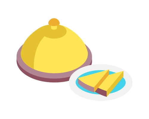 Hotel lunch isometric icon with cloche and plate on blank background 3d vector illustration