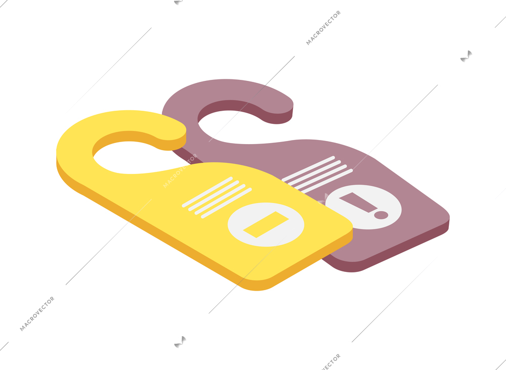 Two colorful hotel door hangers isometric icon 3d vector illustration