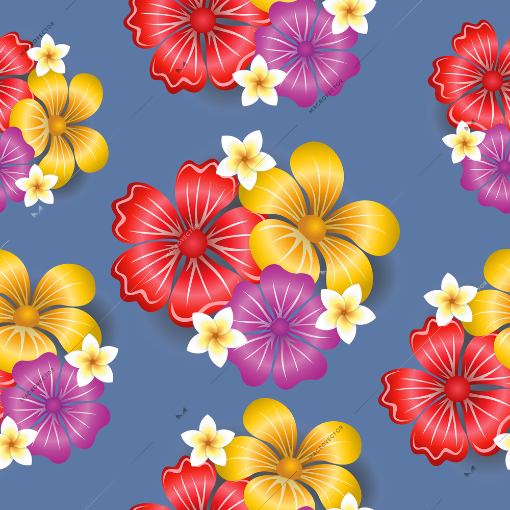 Tropical flowers seamless pattern background vector illustration