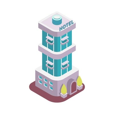 Low rise modern hotel building isometric icon on white background 3d vector illustration