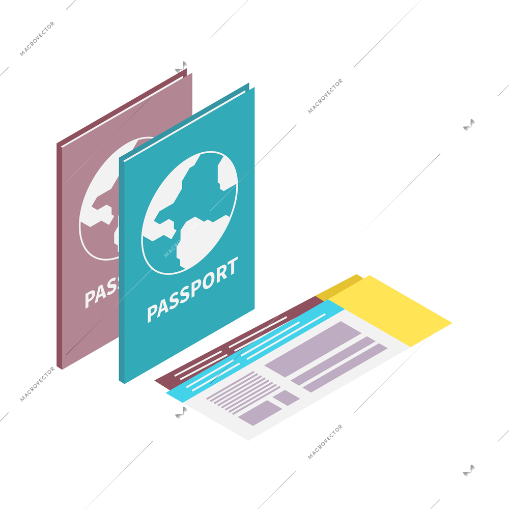 Travel isometric icon with two passports and tickets isolated on white background vector illustration