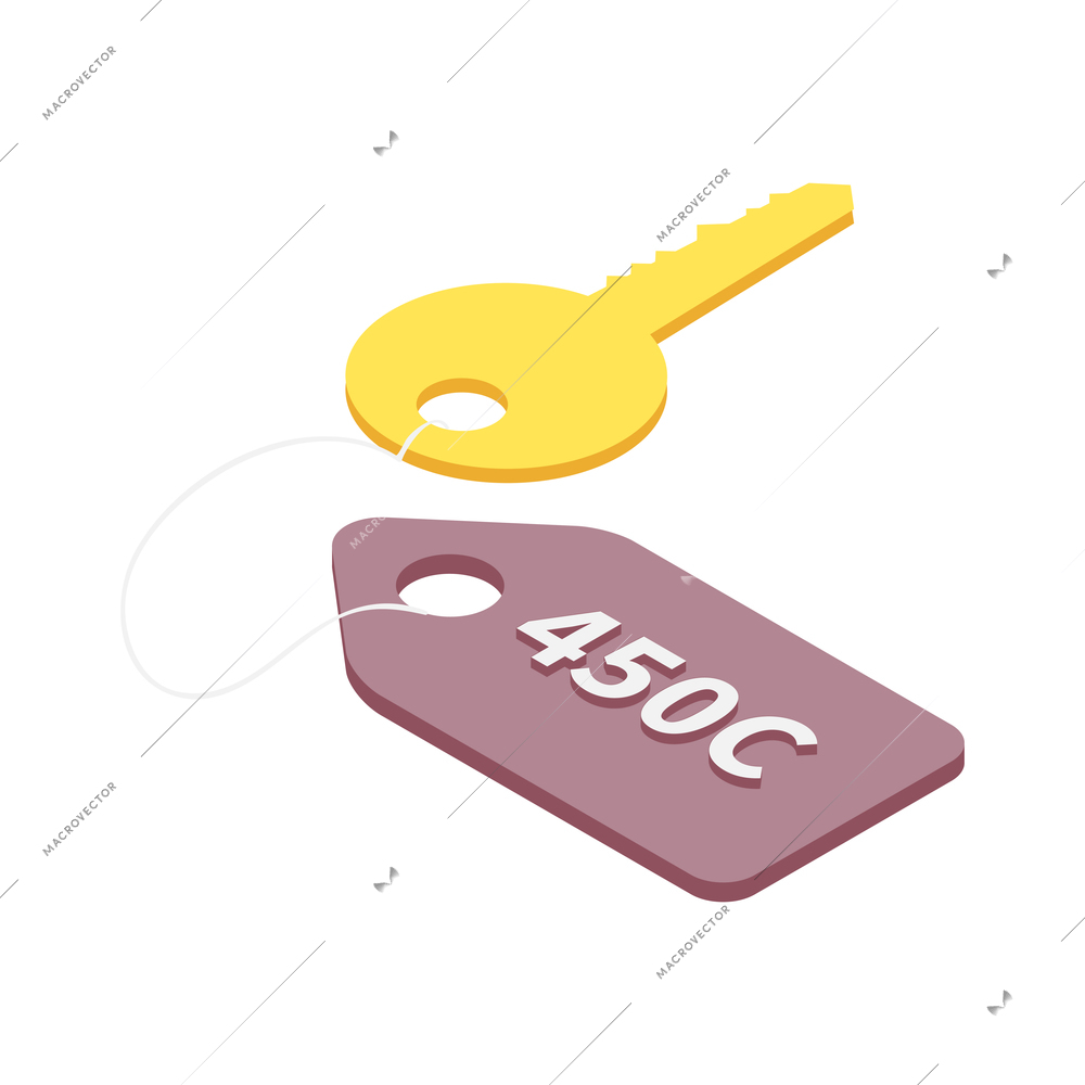 Hotel key with room number isometric icon on white background 3d vector illustration