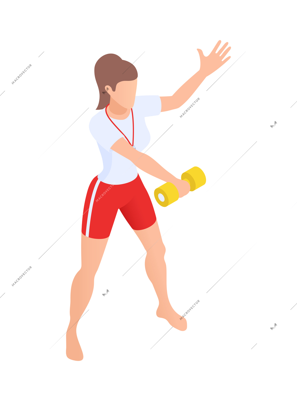 Isometric female character of water aerobics class coach training with dummbell isometric vector illustration