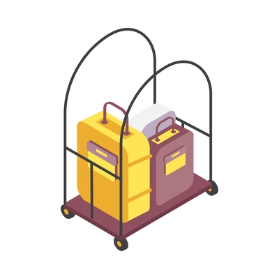 Luggage cart of hotel doorman with suitcases 3d isometric vector illustration